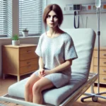 DALL·E 2025-03-07 11.43.07 – A realistic image of a woman in a state of catatonia, sitting or lying in a psychiatric hospital room. She appears rigid, unresponsive, with a blank s