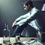 DALL·E 2025-04-09 12.40.16 – A subtle and thought-provoking vertical illustration for an A4 magazine cover on the topic of addictions in medical professionals, specifically focusi